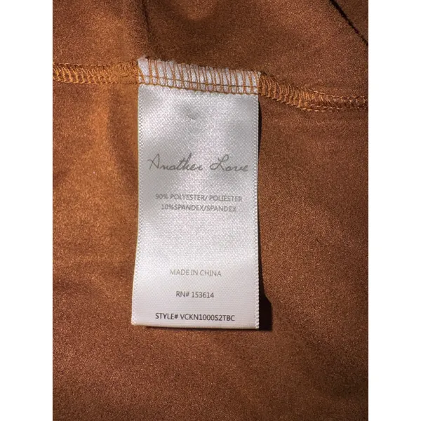 Another Love Womens V-Neck Faux Suede Pocket T-Shirt‎ Cognac Brown VCKN1000S2TBC - Image 6