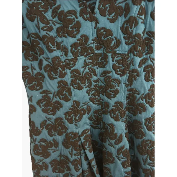 Danny and Nicole Teal Blue Black Floral Jacquard Fit and Flare Dress Size 6 - Image 3