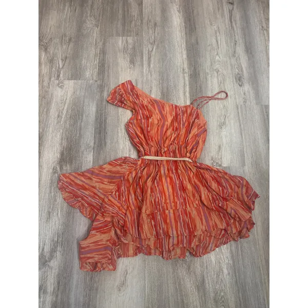 Free‎ People Heart Shaped Face Mini Dress Orange Pink One Shoulder Size Large - Image 7