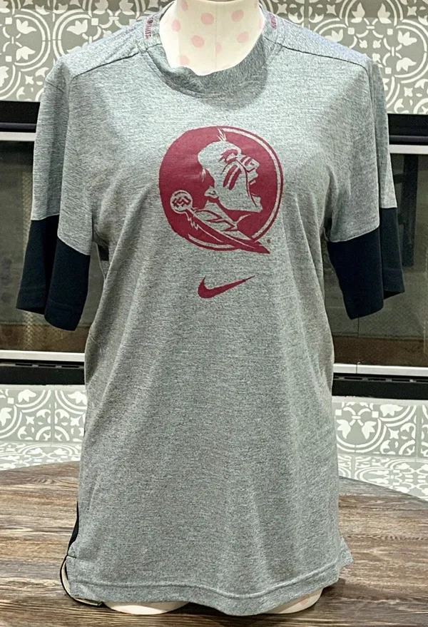 NIKE Florida State FSU Seminoles Heather Grey S/S Shirt w/Black Contrast -Small - Image 2
