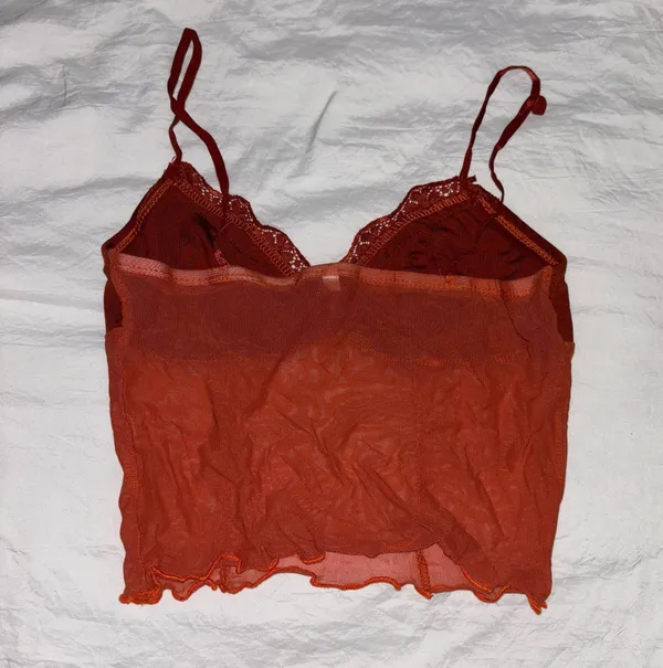 Red lace trim mesh crop top - Image 2