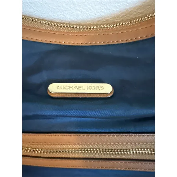 Michael Kors Kempton Tote Navy Nylon & Brown Trim Gold Tone Hardware Accents - Image 3