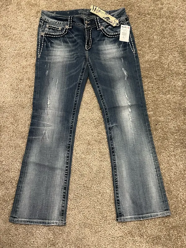 Miss Me jeans Y2k low rise boot cut NWT saddle stitching‎ gemstones 31 RARE - Image 4