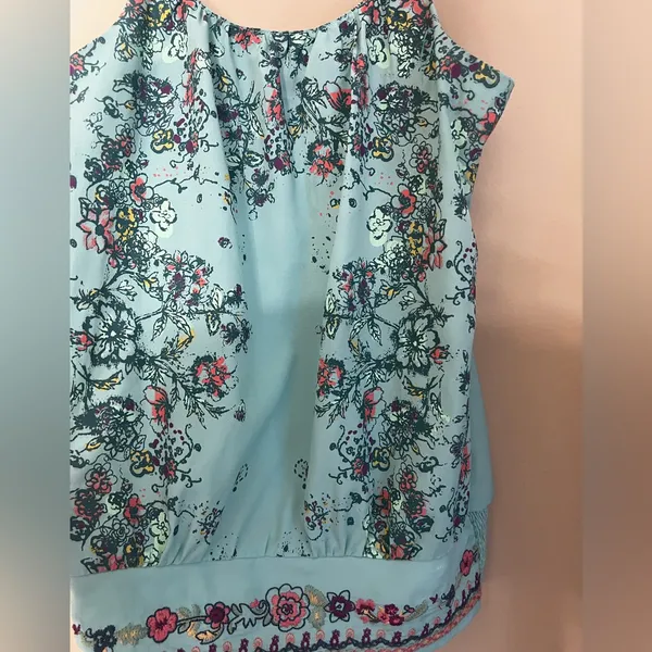 Floral Print Light Green Blue Sleeveless Cami Top - Image 2