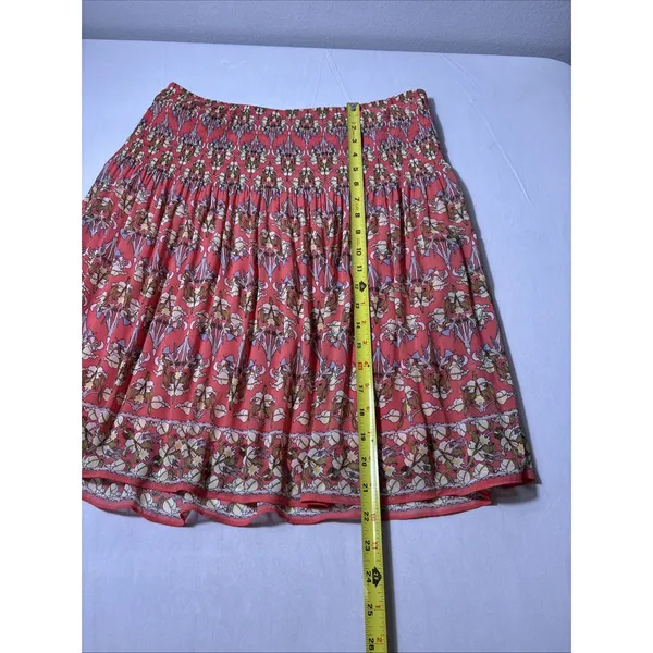 Max Studio Tiered A-Line Skirt Coral Multi Floral Print Pull-On Size Large Lined - Image 7
