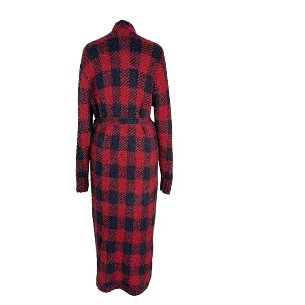 NWT SKIMS Knit Unisex Belted Robe Brick Buffalo Plaid Red Black Size S/M - Image 8
