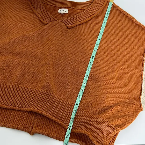 Pol Colorblock Boho V-Neck Knit Sweater Slouchy Pullover Rust Orange Size Small - Image 6