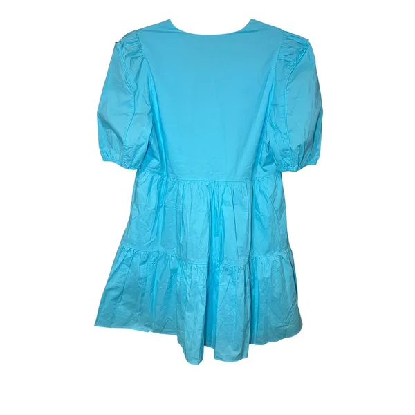 English Factory NWT V-Neck Button Down Babydoll Dress Puff Sleeve Blue Sz Medium - Image 4