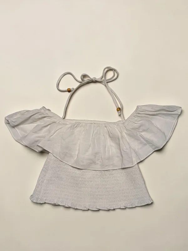 Wild Fable‎ White Smocked Halter Top Ruffle Off Shoulder Button Front XXS NWT - Image 2
