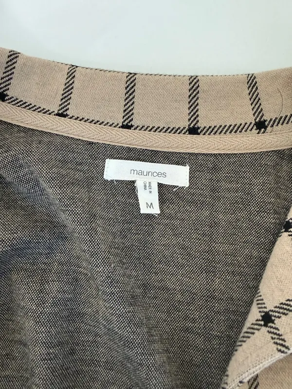 Maurices Plaid Duster Blazer Tan & Black Open Front Collared - Image 9