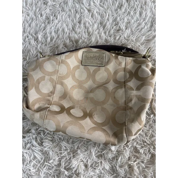 Vintage Coach Poppy Graffiti Glam Shoulder Bag Khaki Monogram Multicolor Sparkle - Image 7