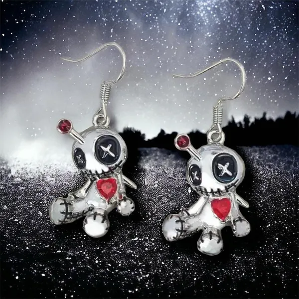 1pair Creative Funny Silver‎ Plated Voodoo Doll Pendant Earrings, Trendy Punk - Image 6