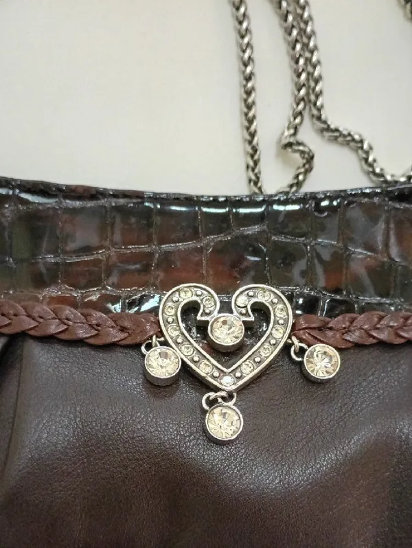 Brighton Brown Heart Accent Chain-Handle Shoulder Bag - Image 2