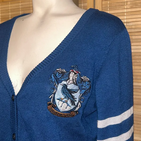 Harry Potter Blue Ravenclaw Cardigan Academic Varsity Stripe sweater Large - Image 2