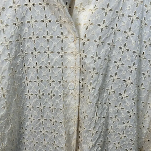 Zara Ivory Ecru Openwork Embroidery Shirt Medium Eyelet Button Up Blouse Boho - Image 5