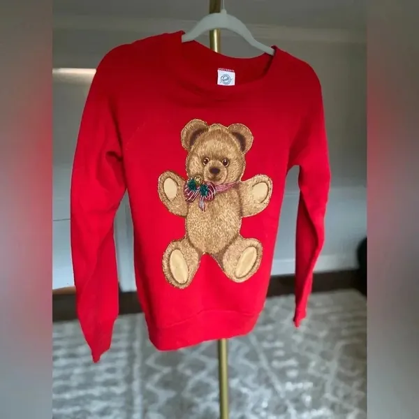 Vintage Teddy Bear Christmas Sweatshirt‎ Holiday Kitsh Nostalgic 90s Whimsical S - Image 2