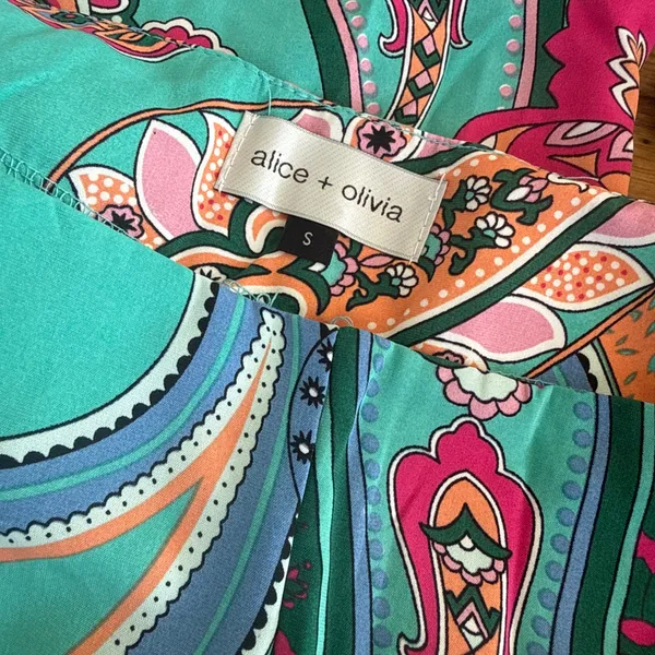Alice + Olivia Paisley Print High-Waist Wide-Leg Silk Blend Festival Pants Small - Image 3