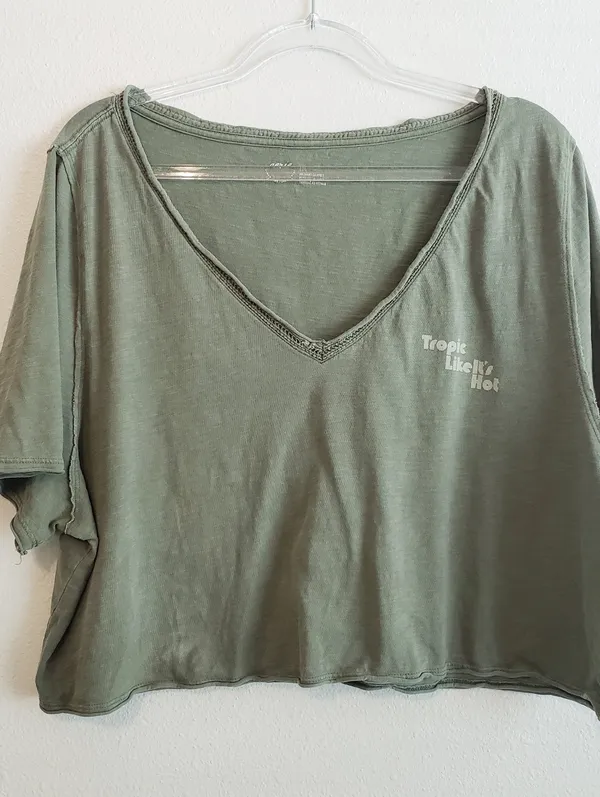 Aerie Cropped V-Neck Line Short Sleeve Tee Shirt - Image 2