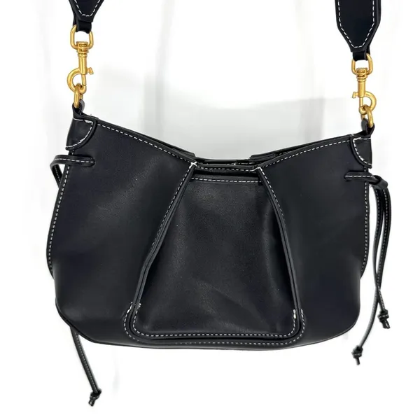 Zara Faux‎ Leather Pleated Crossbody Bag Black with Canvas Strap Black - Image 2