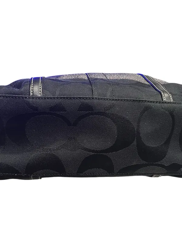 Coach Signature Stripe Tote Bag black jacquard fabric silver metallic stripe - Image 3
