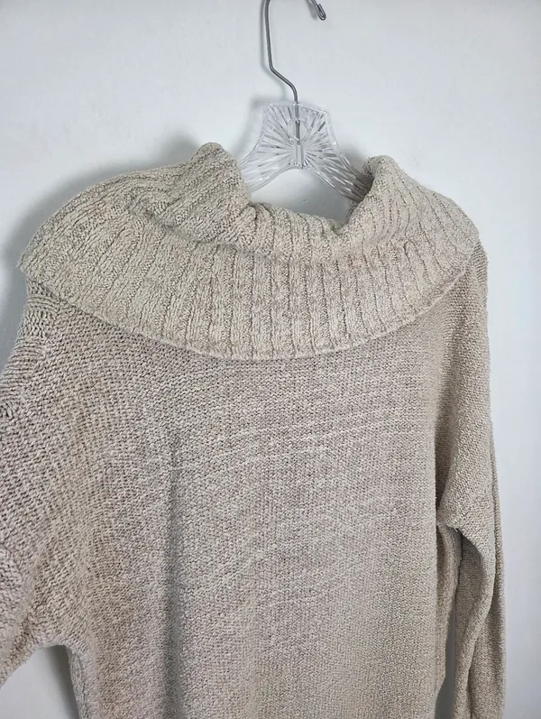 Mossimo Cowl Neck Roll Neck Sweater Chunky Cable Knit Cotton Oatmeal Beige L - Image 9