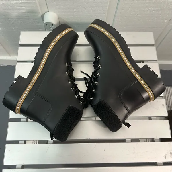 Marc Fisher Black Lined Rubber Fairly Waterproof Winter Lace Up Boots SZ… - Image 9