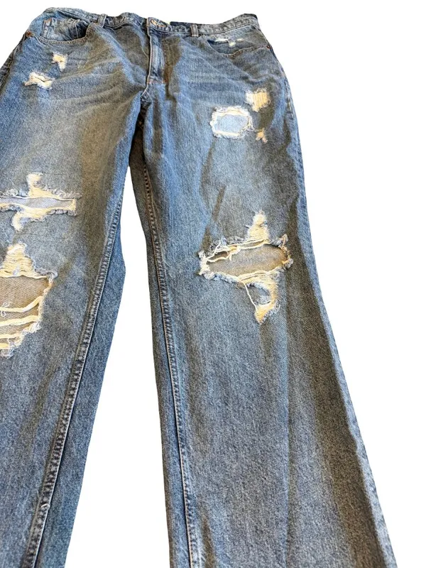 We The Free People Wide Leg Loose Fit Jeans Distressed Crvy Size 35 Women's - Image 4