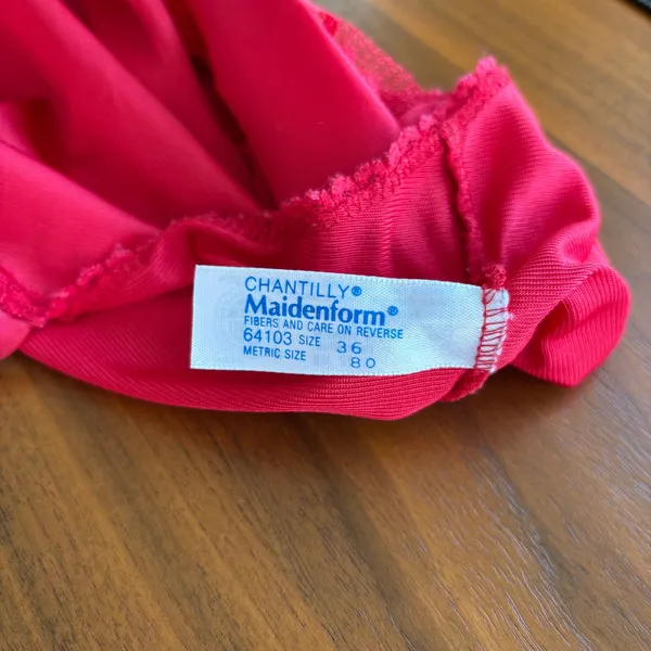 80s Vintage Maidenform Cami Slip Red Lace Trim Lingerie Coquette Glam Romantic - Image 3