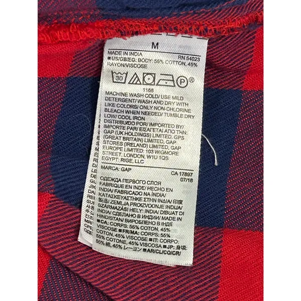 Gap‎ Womens Red Navy Buffalo Plaid Henley Tunic Top Long Sleeve Cotton Blend M - Image 6