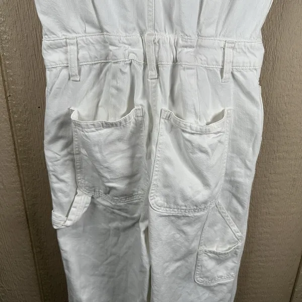 Madewell Denim Sleeveless Carpenter Jumpsuit Womens Size Small White 100% Cotton - Image 6