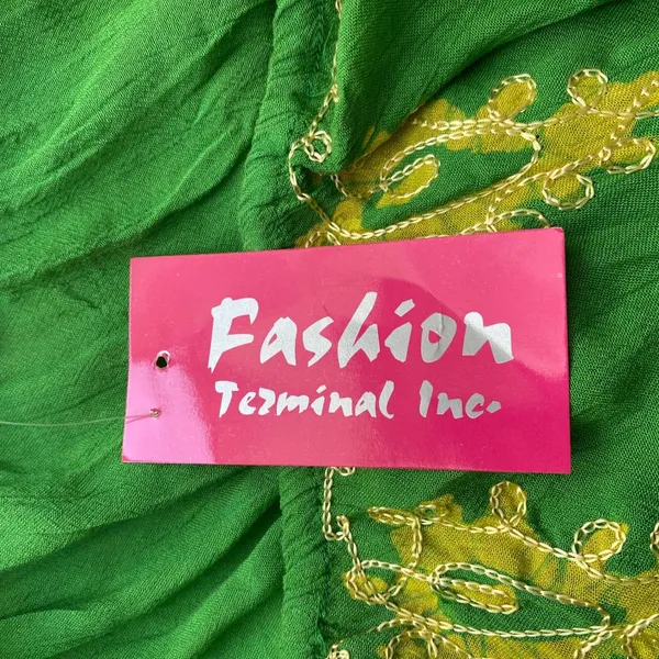 Fashion Terminal Cotton Boho Beachy Relaxed One Shoulder Kaftan Tunic Free Green - Image 4