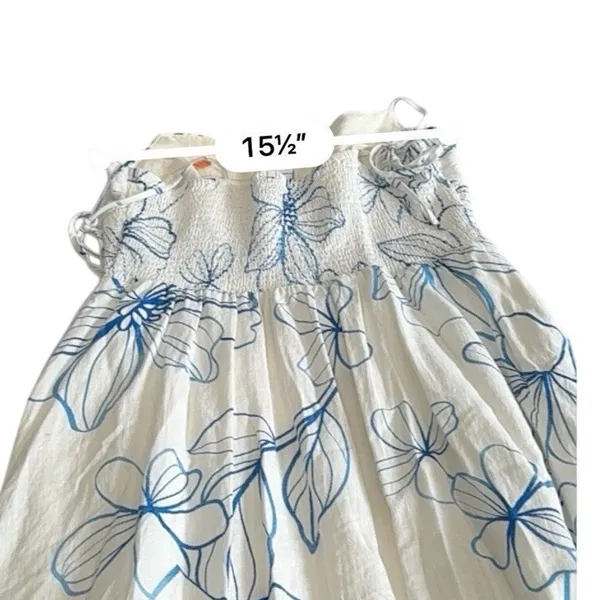 Gap Linen-Blend Smocked Corset Midi Dress Blue & White Floral Size Medium - Image 11