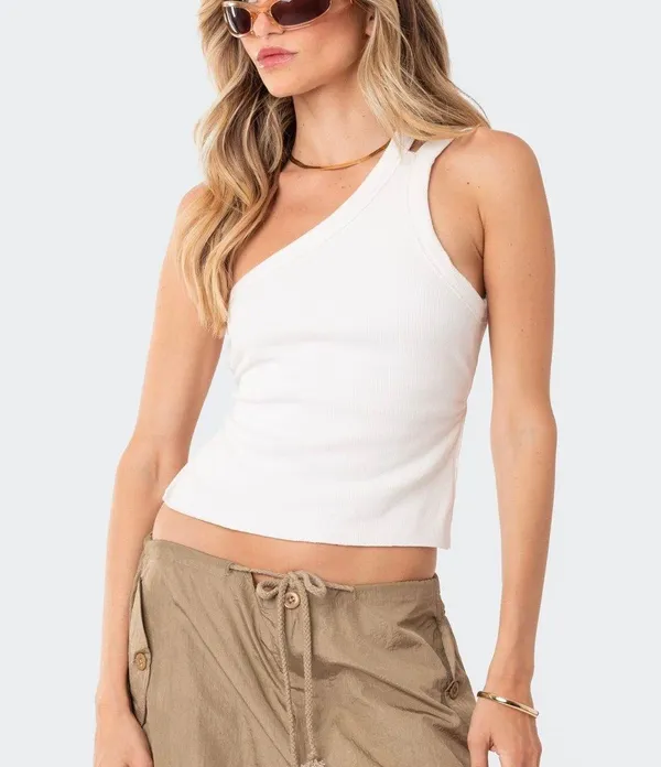 Edikted | White Verdi Open-Back One Shoulder Crop Top - Image 3