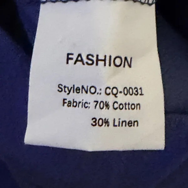 Women's Blue Wide-Leg Crop Pants Size S Cotton Linen Blend Size Small Pockets - Image 10