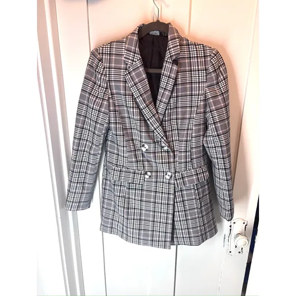 Select Plaid Blazer Women's Size UK 10 / EUR 38 Y2K Black White Peach Jacket - Image 2