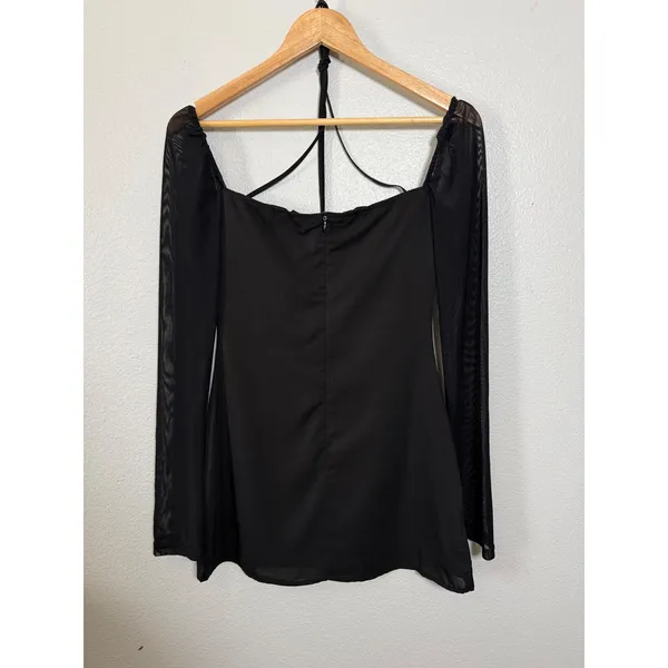 Princess Polly Black Mesh Long Sleeve‎ Bustier Mini Dress US 4 Halter Tie Neck - Image 3