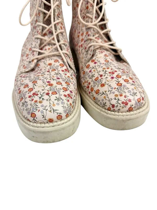 Schutz McKenzie Napa Mini Floral Lace Up Zipped Combat Boots Cream Size‎ 8.5 - Image 7