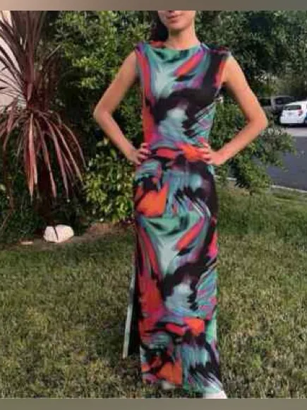 Zara Vibrant Abstract Midi Mesh Dress Multicolor - Image 2