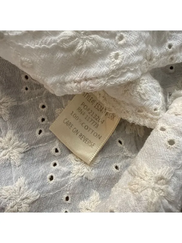 Mod Goddess White Floral Eyelet Blouse Medium Boho - Image 9