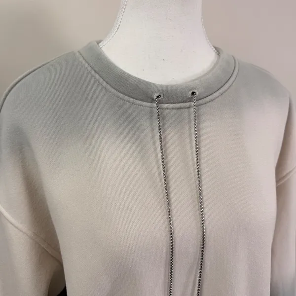 Womens Grey Cream Ombre Cropped Sweatshirt Silver Chain Detail Boxy Fit L - Image 8