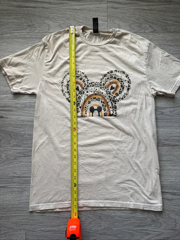 Cream with Leopard Mickey Mouse Graphic Tee Size M - Image 4