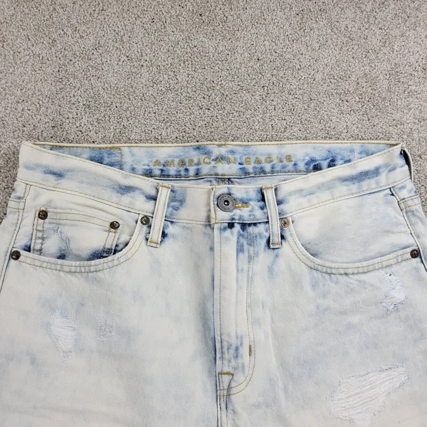 American Eagle Womens Denim Shorts 31" Blue Acid Wash Distressed Bermuda - Image 6
