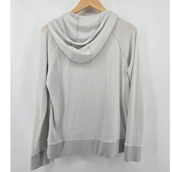KUHL Hoodie Women M 4096 Gray Striped Lightweight Kangaroo Pocket EUC - Image 4