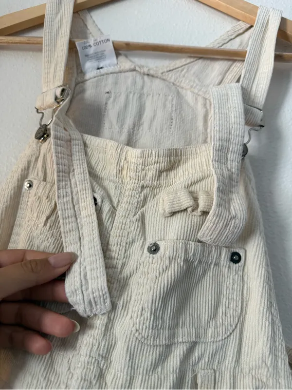 Neutral Cream Women's corduroy Overalls with Adjustable Straps - Image 4