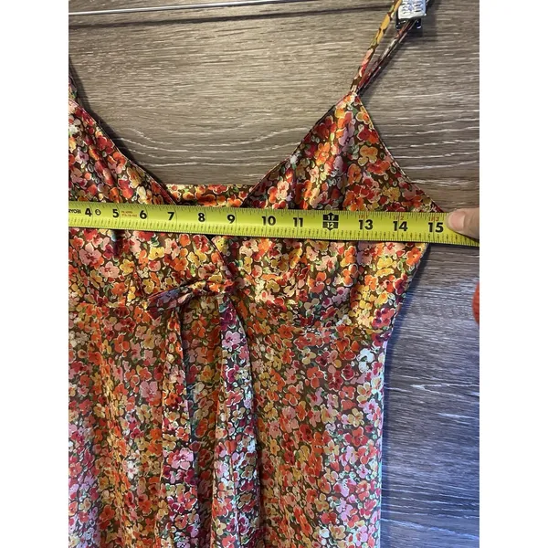 Victoria’s Secret Orange Yellow Floral Slip Dress Size XS Bow Straps Sexy Sheer - Image 4