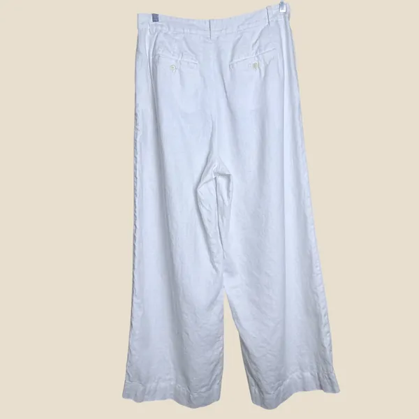 Madewell Harlow 100% Linen Pants 14 White Wide Leg Coastal Pleated Pockets - Image 2
