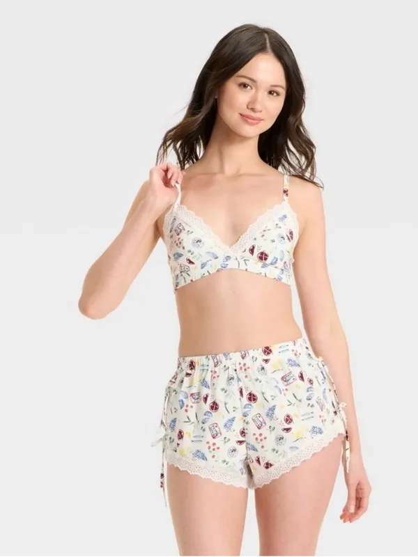 Colsie White Fruit/Sardine Printed Lace Trim Sleep Shorts - Image 7