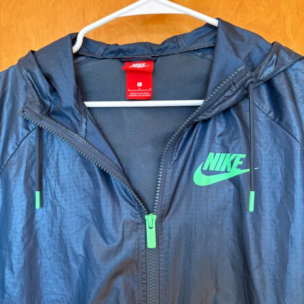 Nike Windrunner Hooded Lightweight Jacket‎ Navy Green Womens Size L 804947 - Image 6