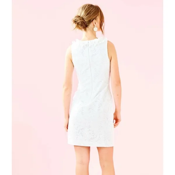 Lilly Pulitzer Kiera Shift Dress White Lace Pearl Ruffle Bride‎ Preppy Womens 0 - Image 2