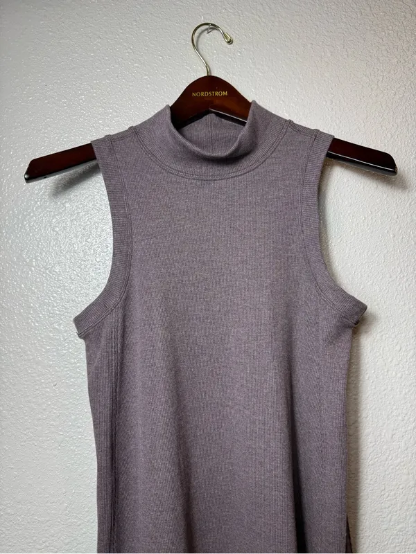 Lululemon‎ Gone for the Week Dress Mock Neck Ribbed Sleeveless Swing MidiTaupe S - Image 4